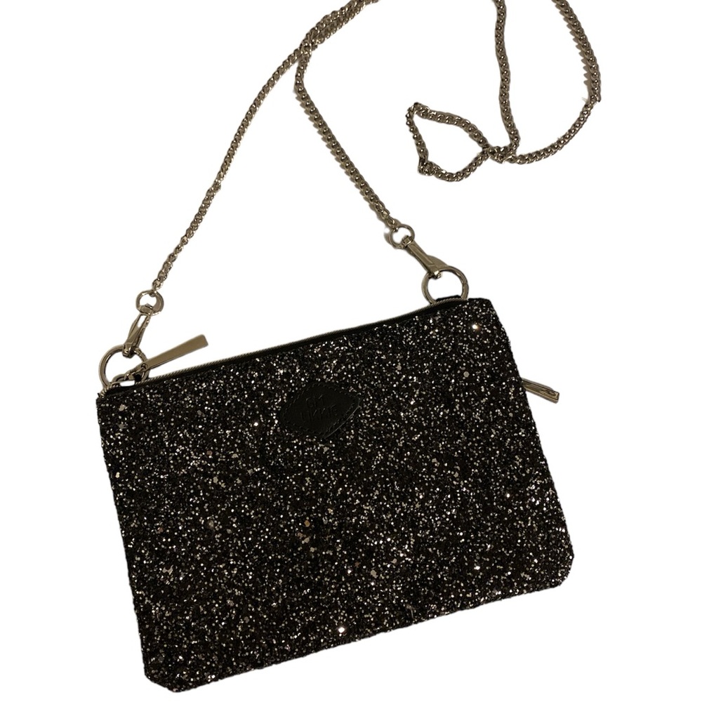 Black Glitter Clutch w/ Chain - NWOT
